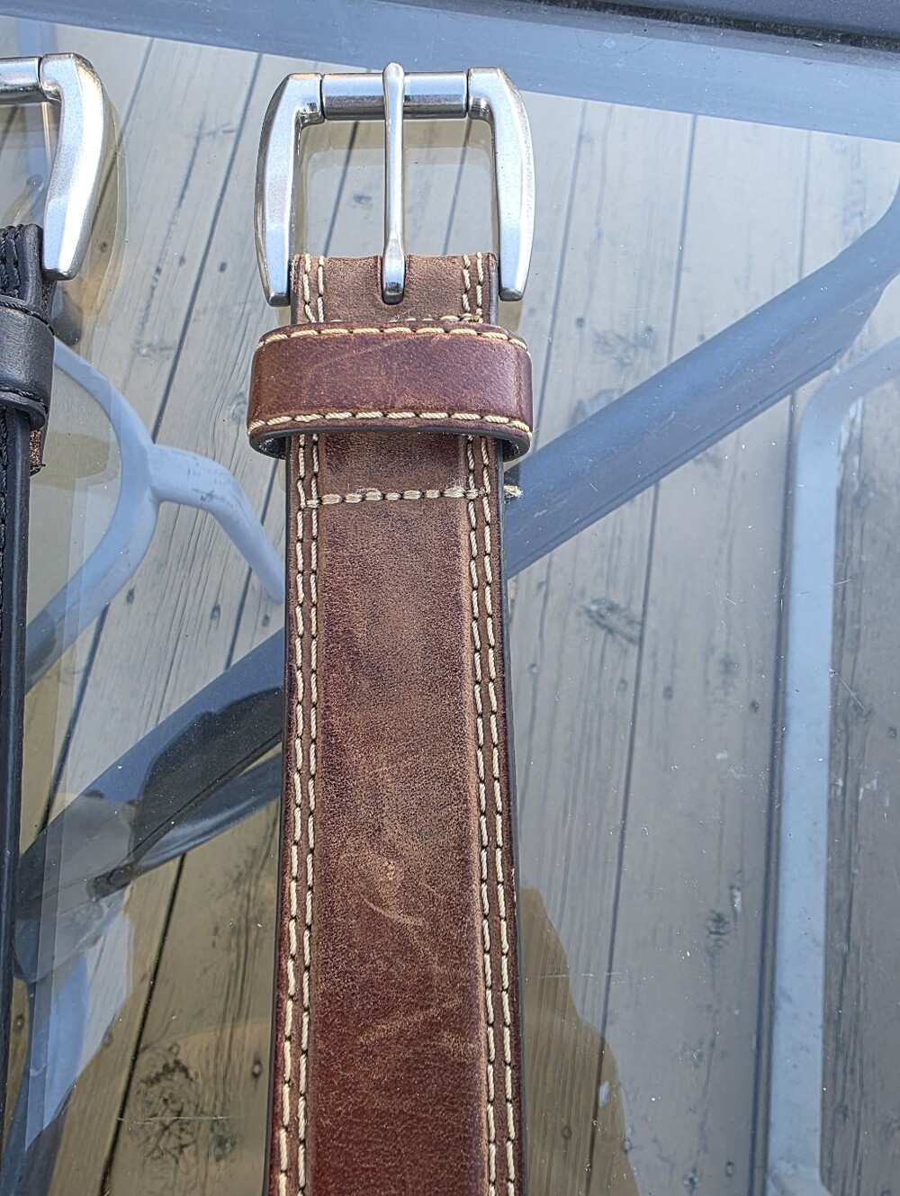 Men's Brown Leather Belt Bag Strap - Classic Stitch Detail 38